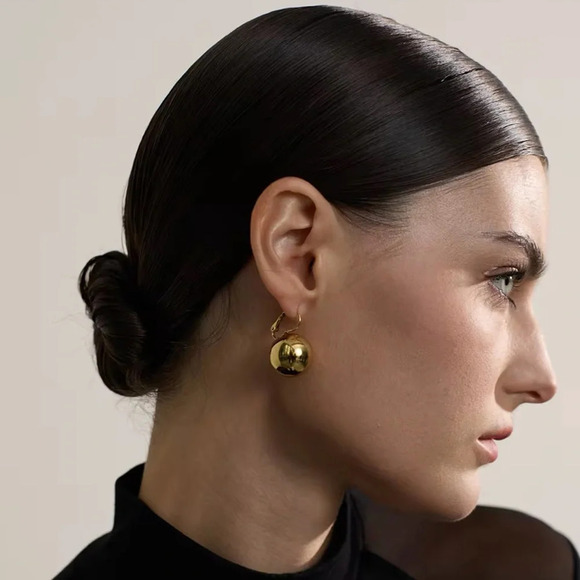 Vintage Retro Gold Ball 18K Gold Stainless Steel Waterproof Large Earrinngs - Picture 9 of 17